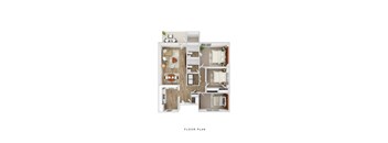 A floor plan of a house with a living room, dining room, kitchen, and bedrooms.