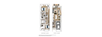 A floor plan of a house with two floors, a second floor and a first floor.