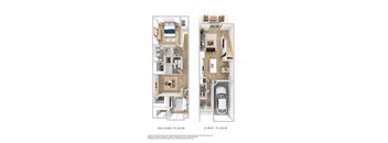 A floor plan of a house with two floors, a second floor and a first floor.