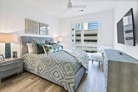 Bedroom With Ceiling Fan at The Palms 1101, Columbia
