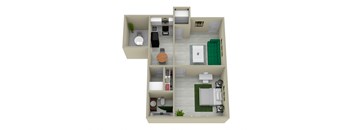 a 3d rendering of a 1 bedroom 1300 sq ft floor plan