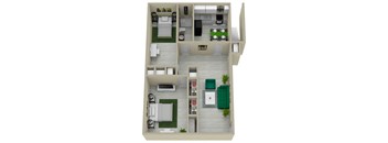 a bedroom floorplan of a 1 bedroom apartment with a bathroom and a living room