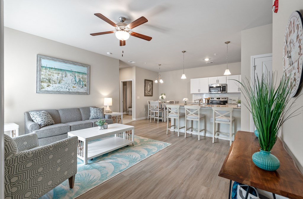 a living room with a couch and a coffee table