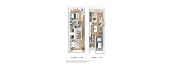 A floor plan of a two-story home with a second floor and a first floor.