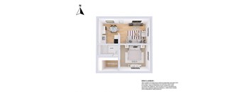 a floor plan of a home with a bedroom and a living room