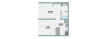 1 Bed 1 Bath Floor Plan  at The Palms on Main, Columbia