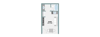 Studio Floor Plan at The Palms on Main, Columbia South Carolina