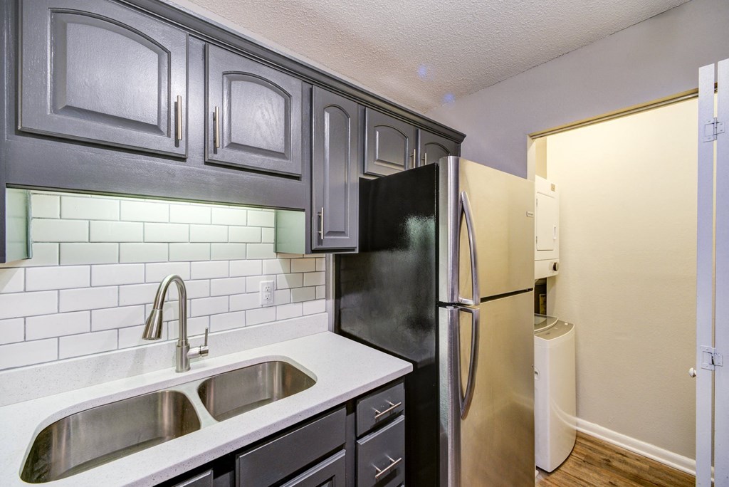 the preserve at ballantyne commons apartments renovated kitchen with stainless steel refrigerator