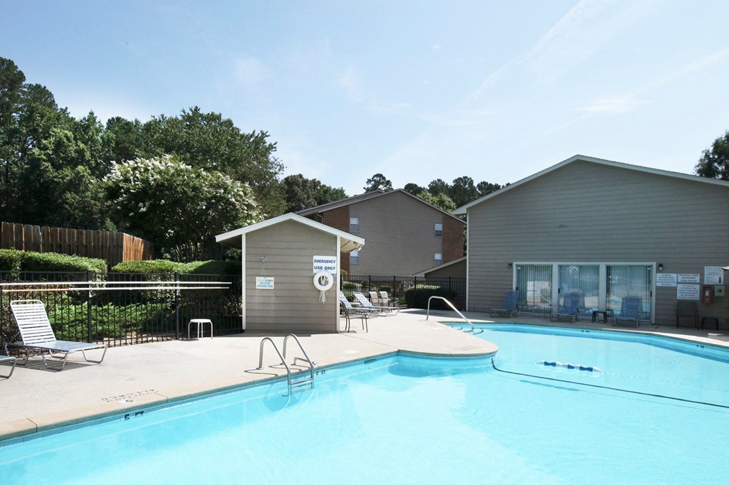 our apartments have a large pool and lounge chairs