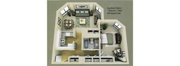 A 1 bedroom, 1 bath apartment is 656 square feet.