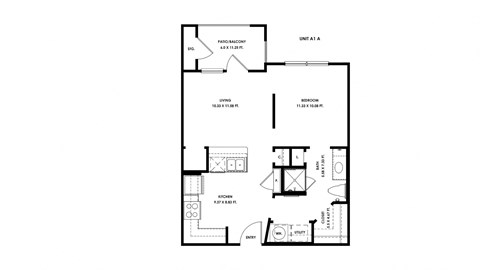 a floor plan of a 1 bedroom floor plan