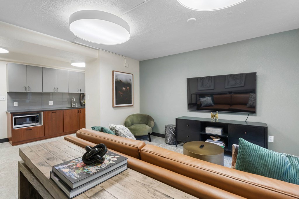 Living Area With Fireplace at Vista St. Clair, Portland, OR, 97205
