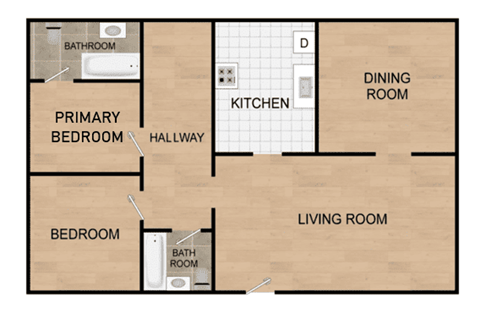 a floor plan of a two bedroom apartment with two bathrooms and a living room