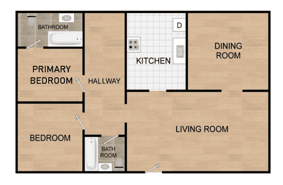 a floor plan of a two bedroom apartment with a bathroom and a living room