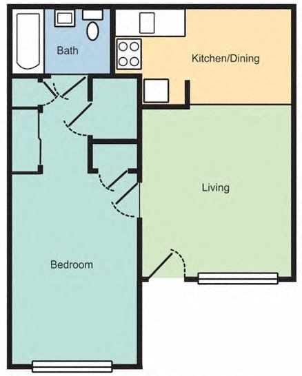 the schematic diagram of the floor plan of a studio apartment