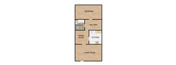 a floor plan for a one bedroom 1 bathroom apt