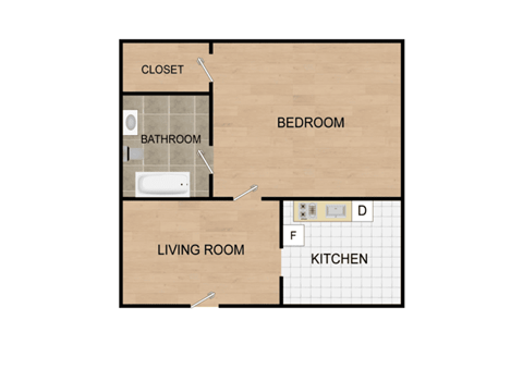 a floor plan of a studio apartment with a bedroom and a living room
