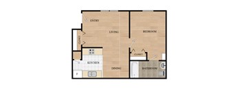 a floor plan of a studio apartment with a kitchen and a living room