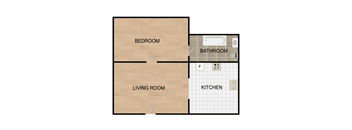 a floor plan of a one bedroom apartment with a bathroom and a living room