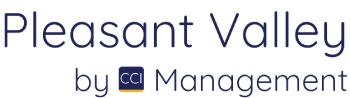 A logo for Pleasant Valley by CC Management.