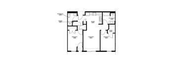 A floor plan of a house with labeled rooms such as Bedroom #2, Bathroom #1, Kitchen, and Living Room.