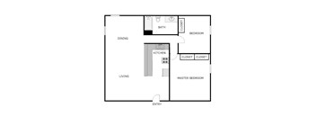 2 Bedroom 1 Bathroom  - 4 Plex
