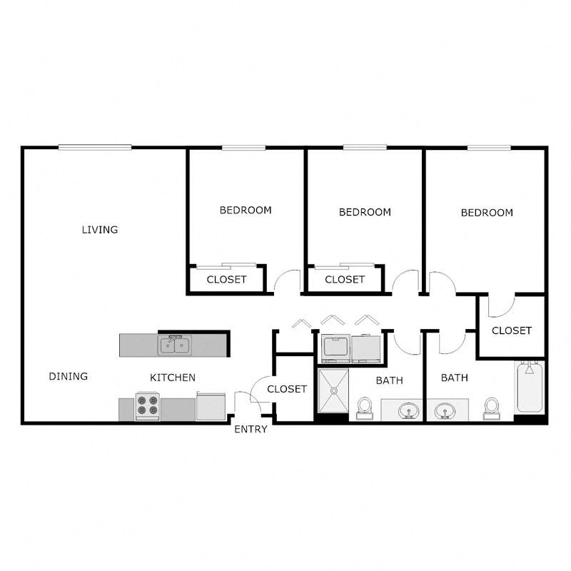 3 Bedroom 2 Bathroom Apartment