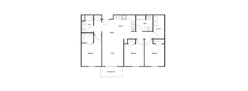 A black and white floor plan of a house with labeled rooms.