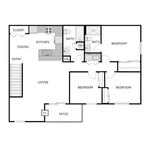 3 Bedroom 2 Bathroom - Upper - 1262 SQUARE FEET