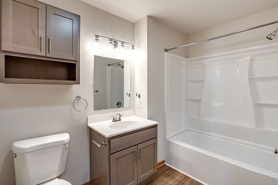 A white toilet sits next to a sink in a bathroom.
