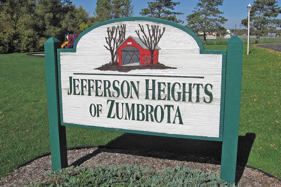 a sign for the jefferson heights heights of zumbrota