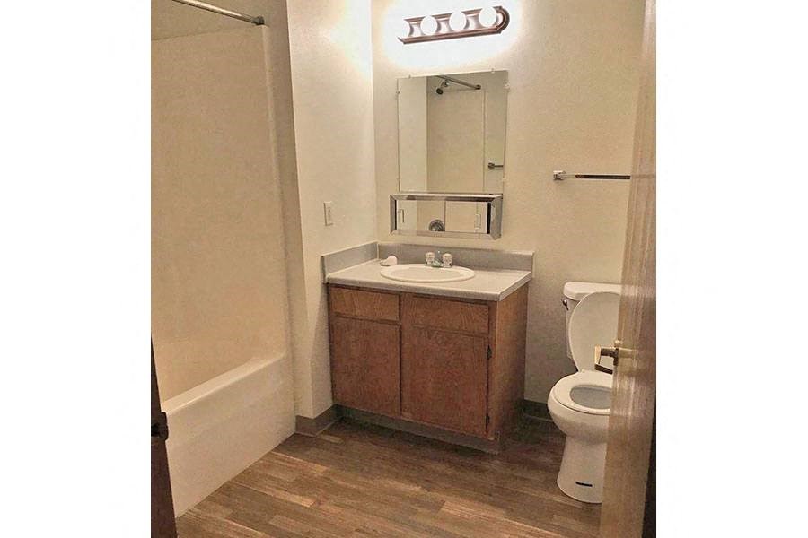 a bathroom with a sink toilet and a mirror