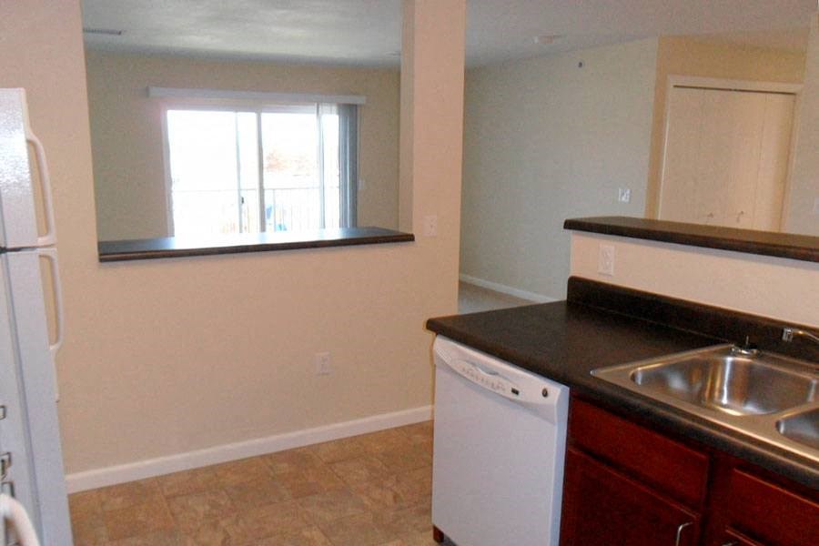 a kitchen with a dishwasher and a sink and a window