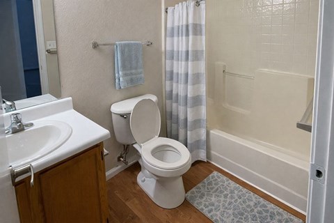 A white toilet sits next to a sink in a bathroom.