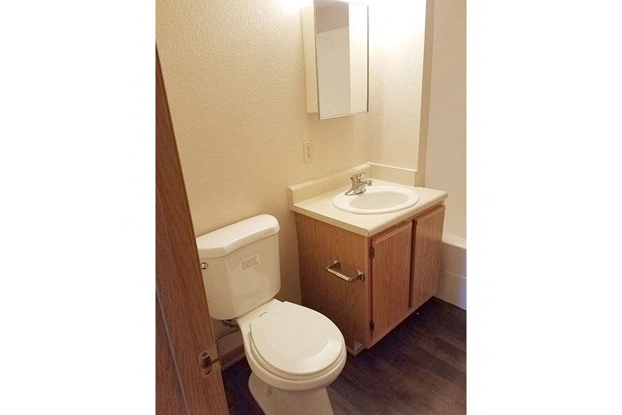 A white toilet sits next to a sink in a small bathroom.