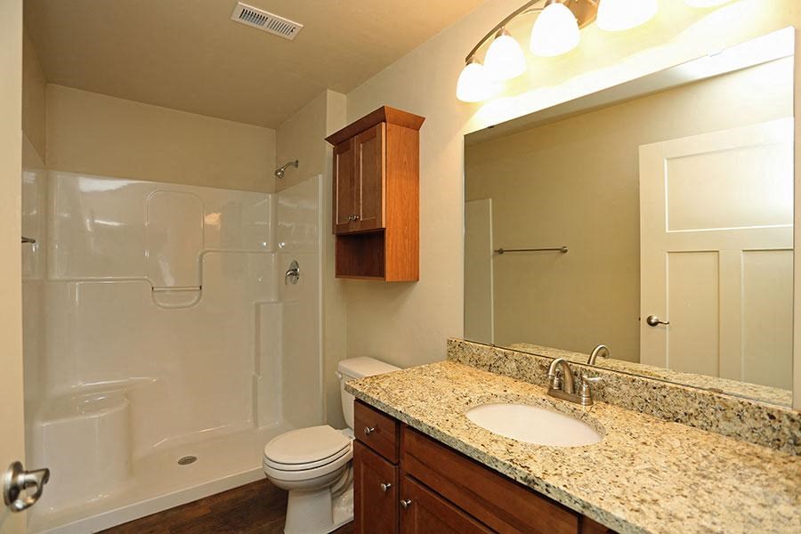 a bathroom with a sink toilet and a shower
