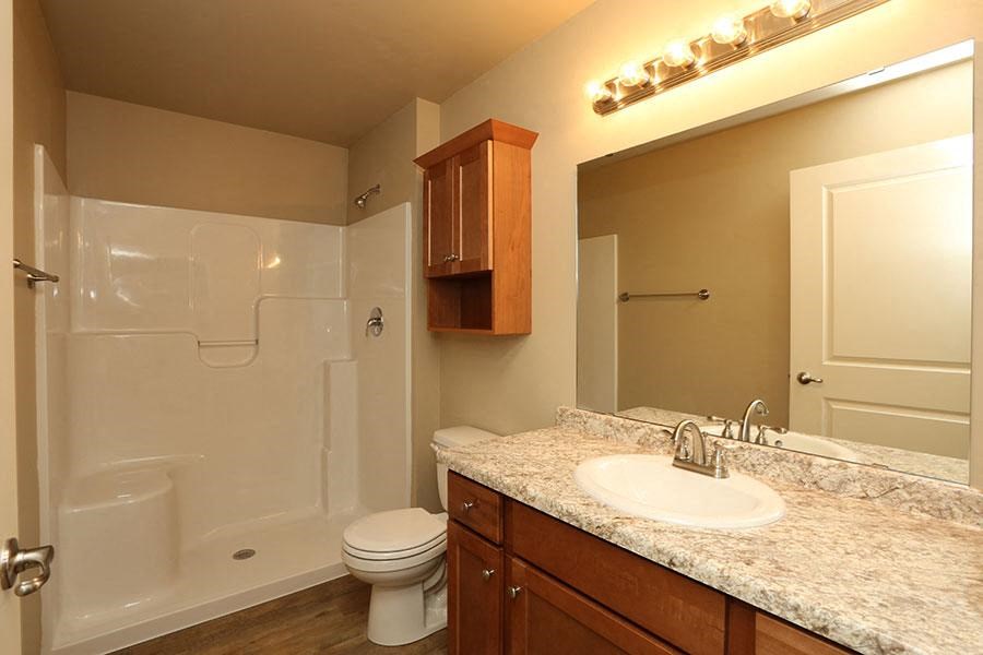 a bathroom with a sink toilet and a shower