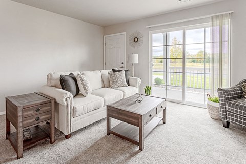 a living room with a couch and a coffee table