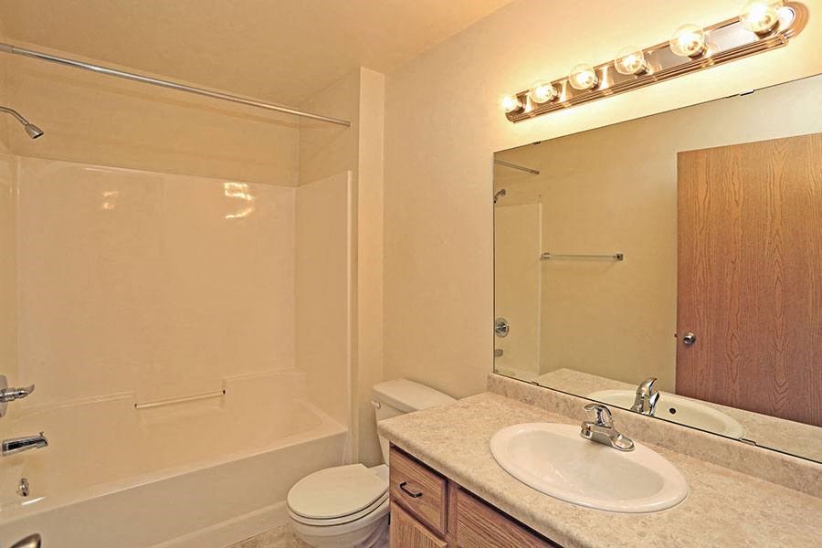 a bathroom with a sink toilet and a mirror
