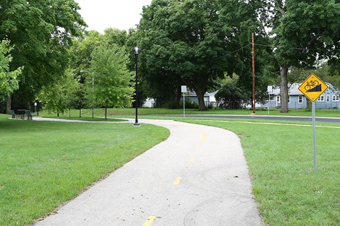 a bike path in the middle of a park