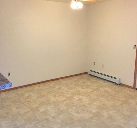 an empty room with white walls and a wooden floor