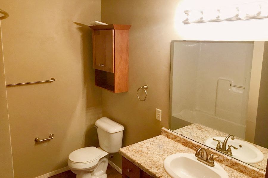 a bathroom with a sink toilet and a shower