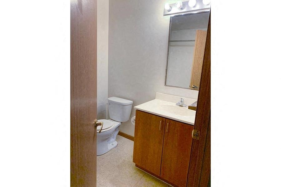 a bathroom with a toilet and a sink and a mirror