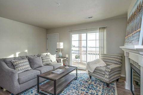 a living room with two couches and a coffee table