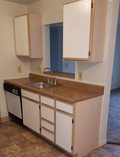 a kitchen with a sink and some cabinets