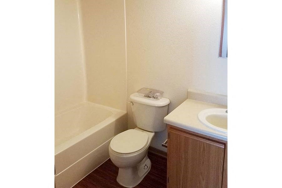 A white toilet sits next to a sink in a small bathroom.