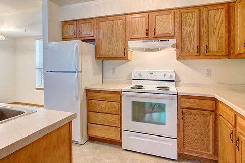 a kitchen with a stove and a refrigerator