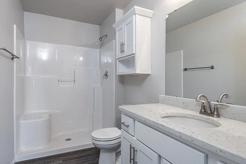 a bathroom with a sink toilet and a bath tub