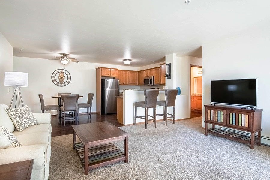 a living room with a couch and a television