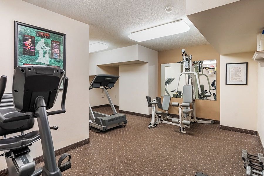 the gym in our apartments is equipped with cardio equipment and weights